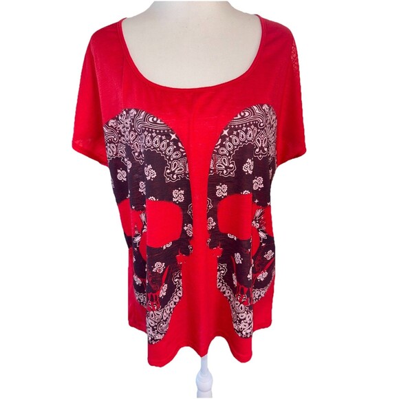 Torrid Red Skull Graphic Top Bandana Print Plus L-XL Tee Boho Rock Halloween - Picture 1 of 9